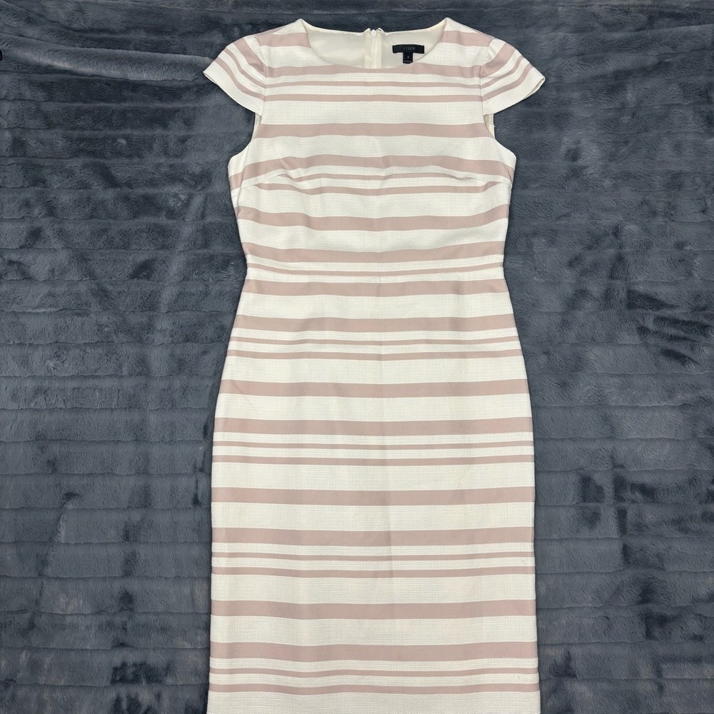J.Crew Womens Pink Cream Striped Cap Sleeve Sheath Dress Size 6 Cotton Blend